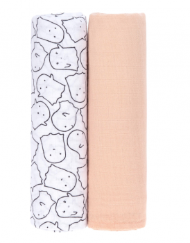 Mulltücher- Muslin XL 2 Stück, apricot/weiß